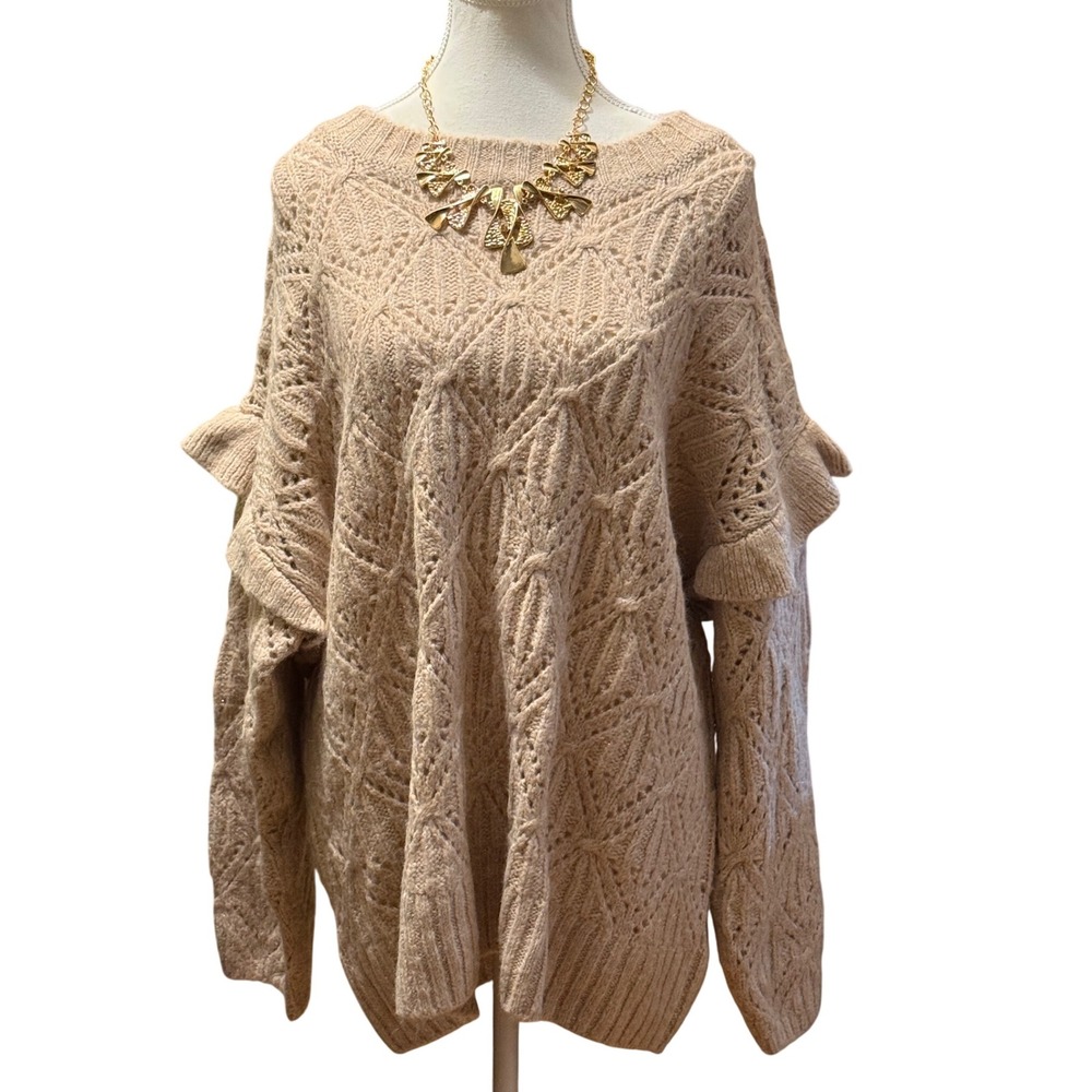 Old Navy Women's 3X Rose Pink Textured Knit Sweater with Ruffle Sleeves